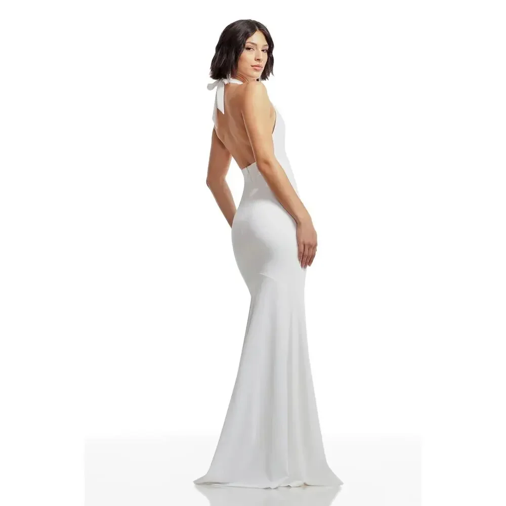 Dress the Population Camden Floor Length Formal Halter Neck Gown White Small